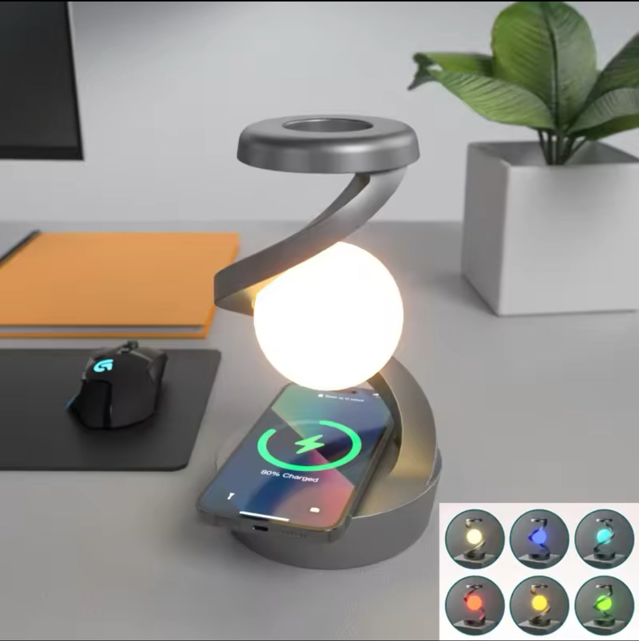 Rotating Moon Desk Lamp With Phone Wireless Charging Sensor Control Table Lamp encalife
