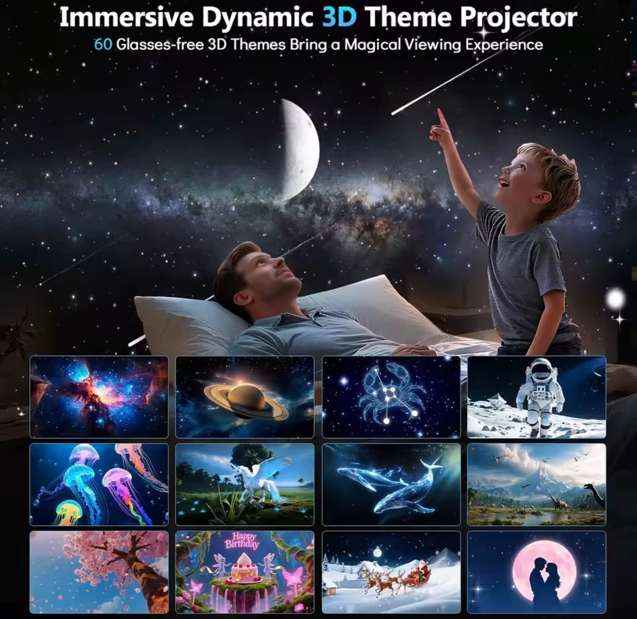 AURORA LIGHTING 3D Projector Mini HD 3D Galaxy Projector Night Light for Kids Adults Bedroom Room Decor Birthday Christmas Gifts encalife