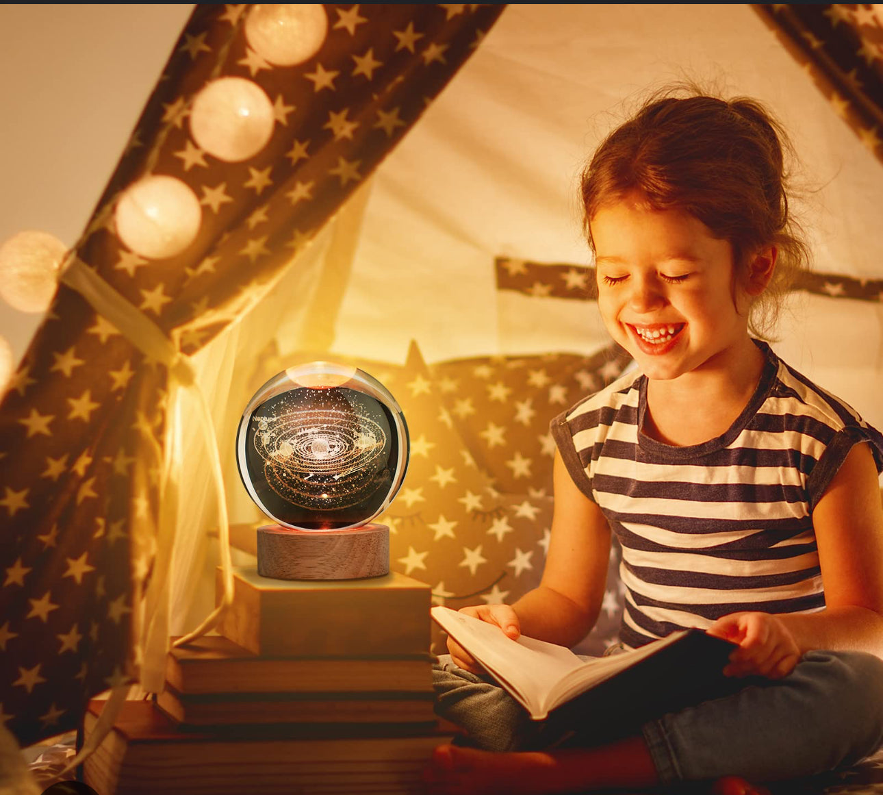 Glowing Galaxy Crystal Ball Table Lamp 3D Planet Moon Lamp Bedroom encalife