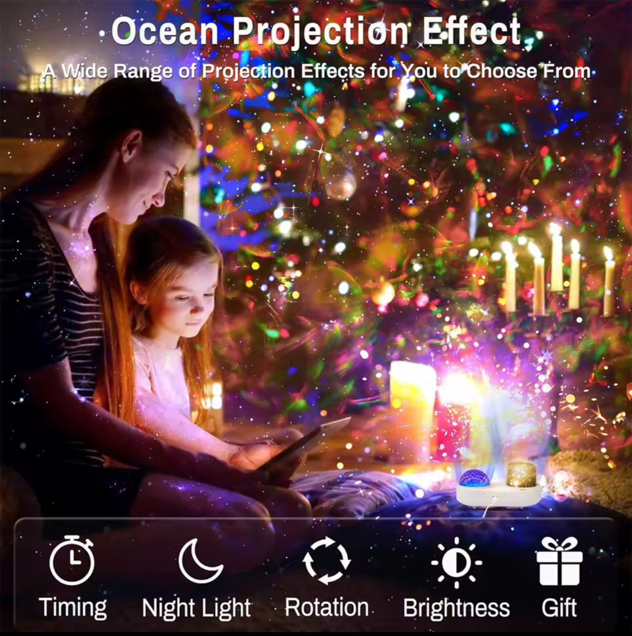 Ocean Wave Kids Projector Night Light Projector 360°Rotating Jellyfish Lamp Baby Toddler Bedroom Ceiling Birthday Christmas Gift encalife