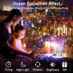 Ocean Wave Kids Projector Night Light Projector 360°Rotating Jellyfish Lamp Baby Toddler Bedroom Ceiling Birthday Christmas Gift encalife