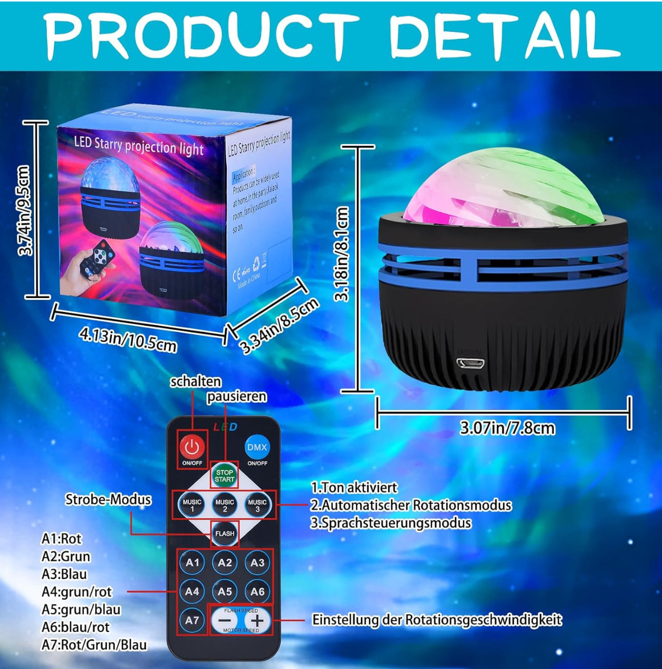 Northern Lights Projector Aurora Projector, Star Projector with Remote Control, RGB Colorful Night Light LED Projection Lamp with 7 Light Effects, Galaxy Projector Light for Bedroom Home Decorations