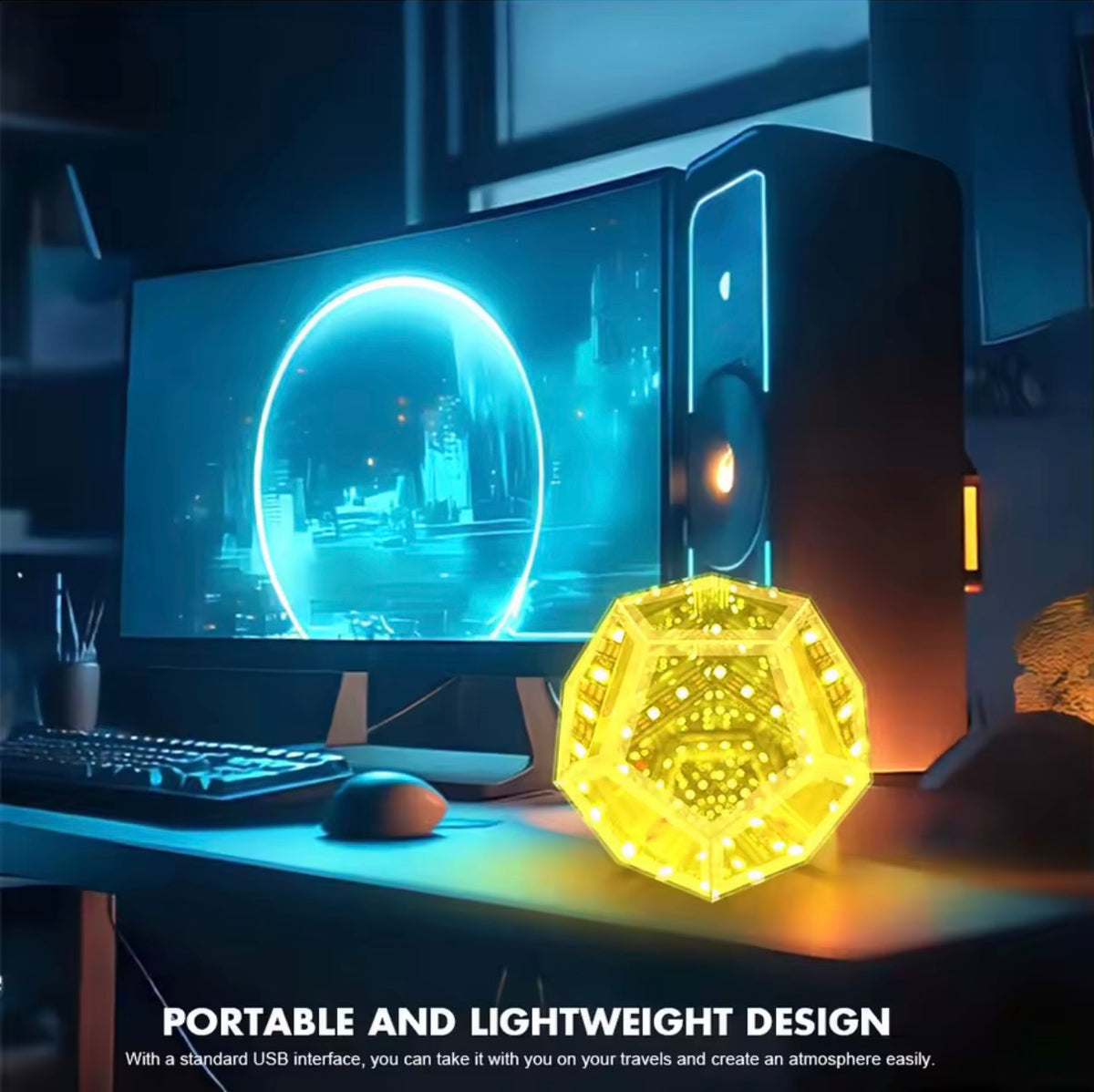 LED Night Light Mirror Light Infinite Dodecahedron Light for Gaming Room Decor 3D Cube Cool RGB Color Changing Night Lighting encalife