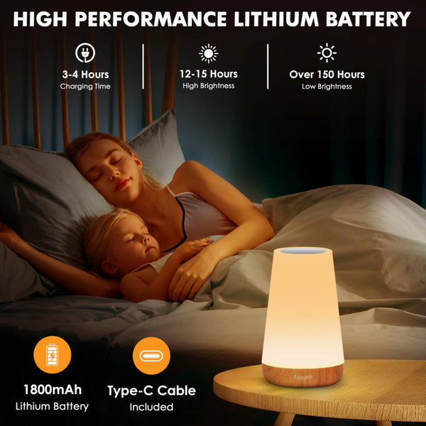Night Light, LED Touch Bedside Table Lamp, 7 RGB Colours Changing, 5 Brightness Level Switch, Timing Function, Rechargable Remote