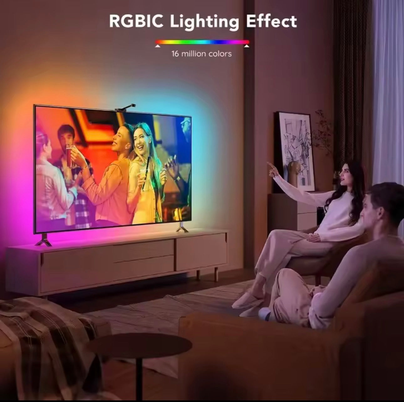 RGBIC LED TV Backlight Strip with Camera App Control Music Sync Smart Lights for Gaming Room 55-75inch Ambient Lighting