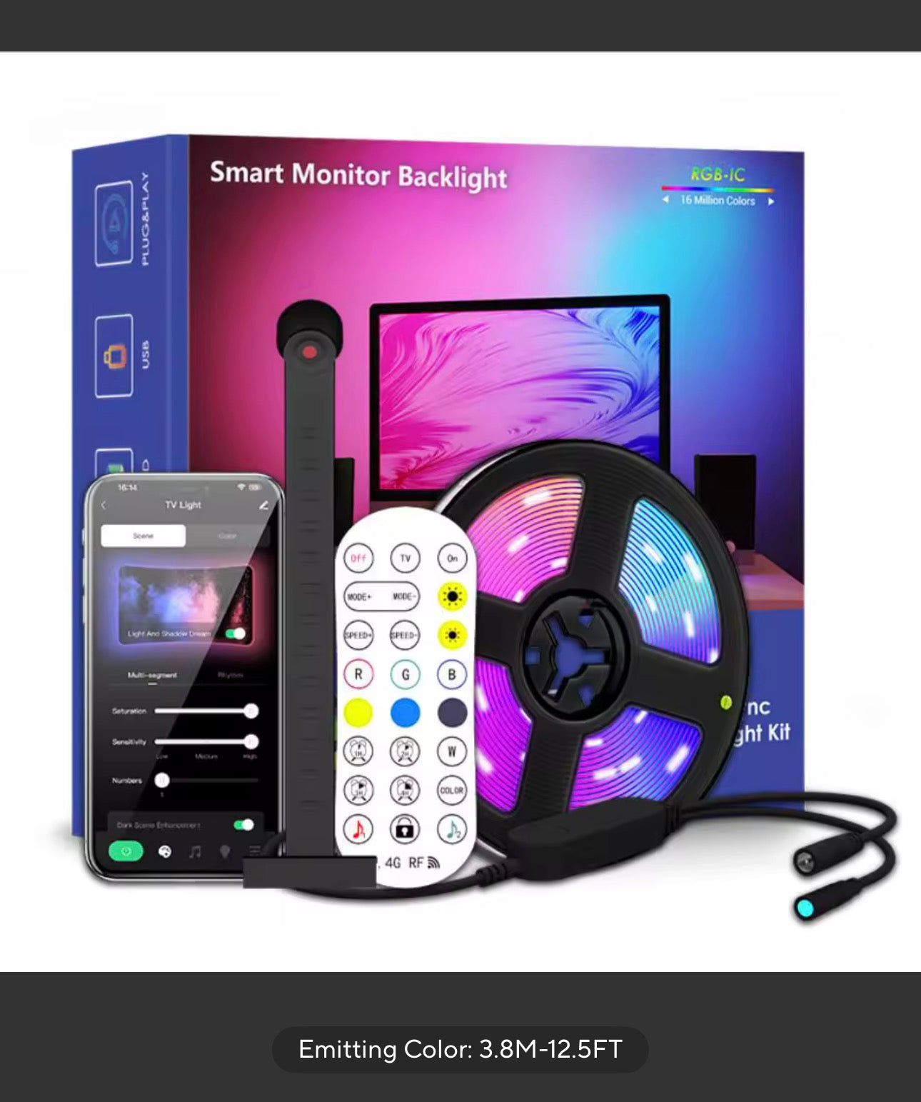 RGBIC LED TV Backlight Strip with Camera App Control Music Sync Smart Lights for Gaming Room 55-75inch Ambient Lighting