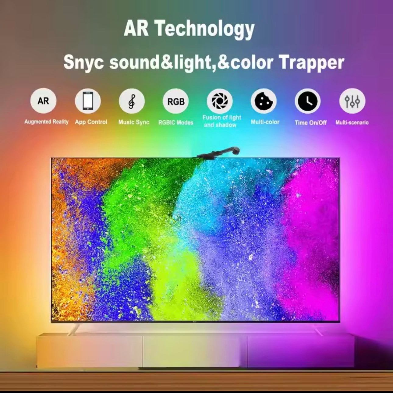 RGBIC LED TV Backlight Strip with Camera App Control Music Sync Smart Lights for Gaming Room 55-75inch Ambient Lighting