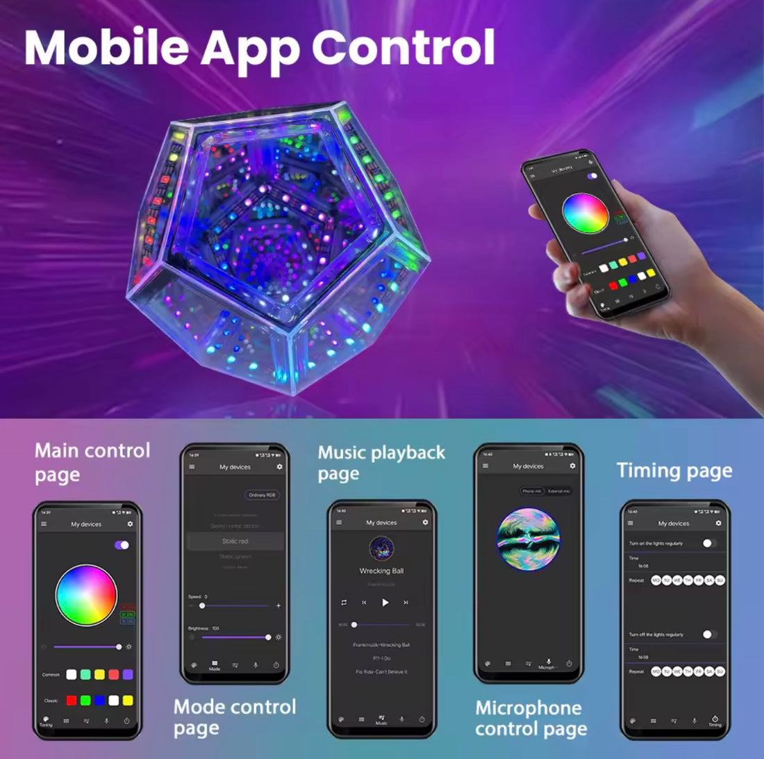 LED Night Light Mirror Light Infinite Dodecahedron Light for Gaming Room Decor 3D Cube Cool RGB Color Changing Night Lighting