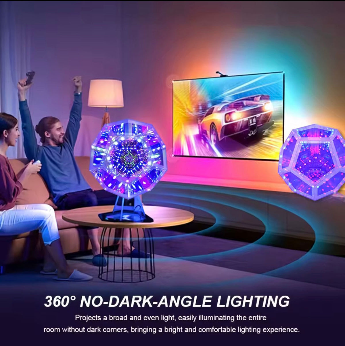LED Night Light Mirror Light Infinite Dodecahedron Light for Gaming Room Decor 3D Cube Cool RGB Color Changing Night Lighting encalife