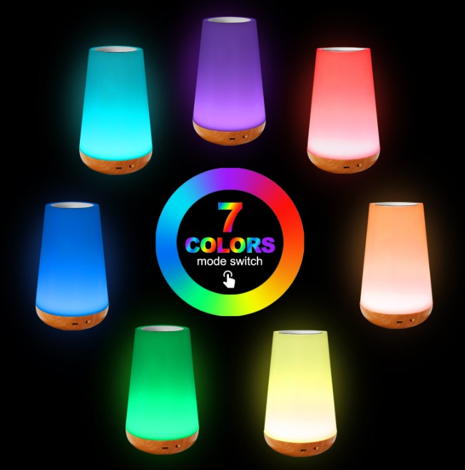 Night Light, LED Touch Bedside Table Lamp, 7 RGB Colours Changing, 5 Brightness Level Switch, Timing Function, Rechargable Remote encalife