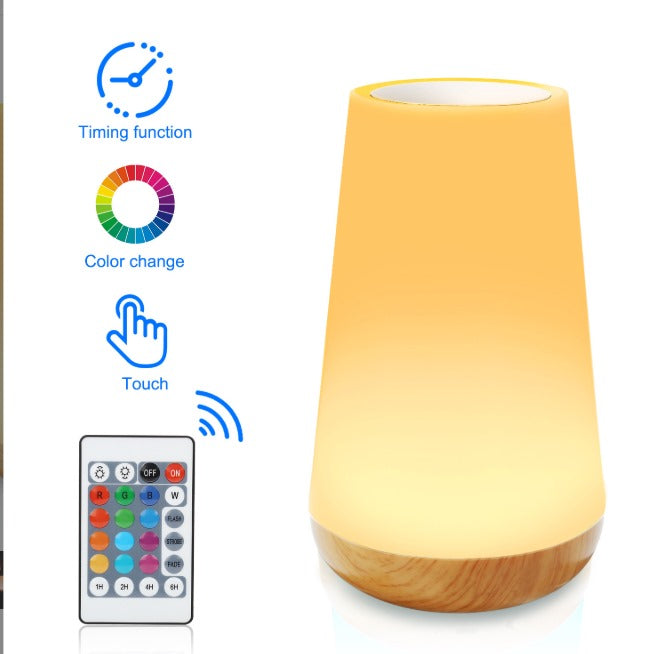 Night Light, LED Touch Bedside Table Lamp, 7 RGB Colours Changing, 5 Brightness Level Switch, Timing Function, Rechargable Remote