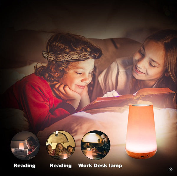 Night Light, LED Touch Bedside Table Lamp, 7 RGB Colours Changing, 5 Brightness Level Switch, Timing Function, Rechargable Remote