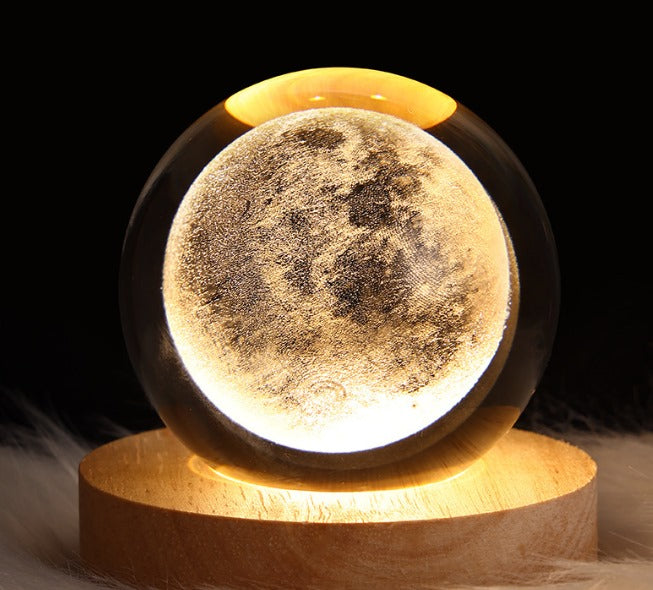Glowing Galaxy Crystal Ball Table Lamp 3D Planet Moon Lamp Bedroom encalife