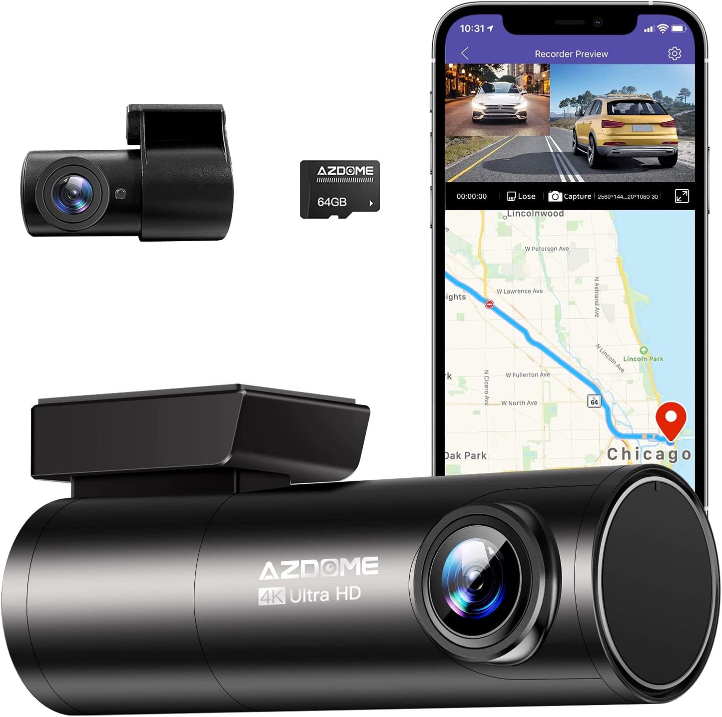 SlimLiner DashCam 4k Front & Rear + FREE 128GB Memory Card encalife