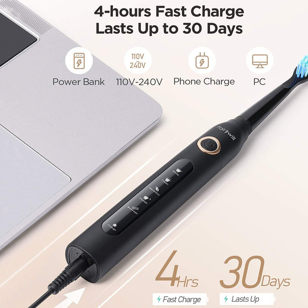 Electric Toothbrush | Black | Includes 8 Heads encalife