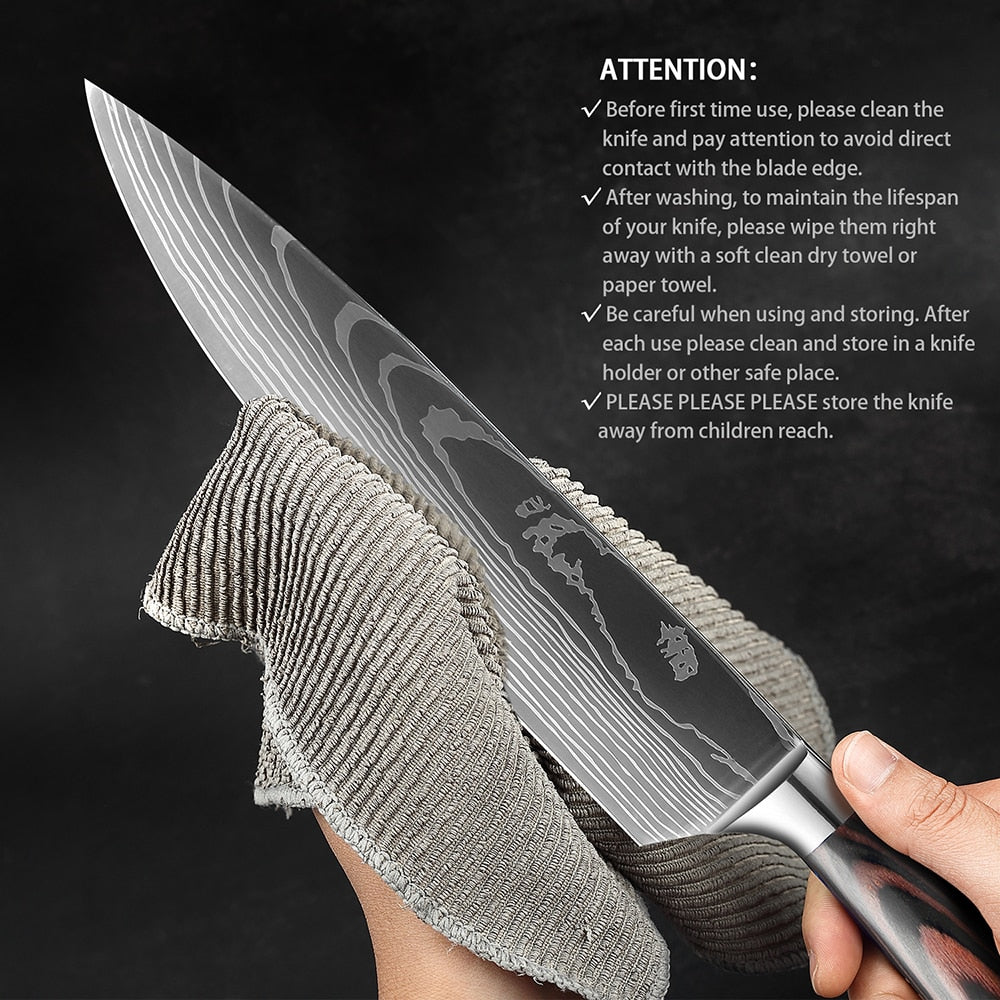 Ergonomic Chef’s Knife | Laser Damascus Pattern encalife