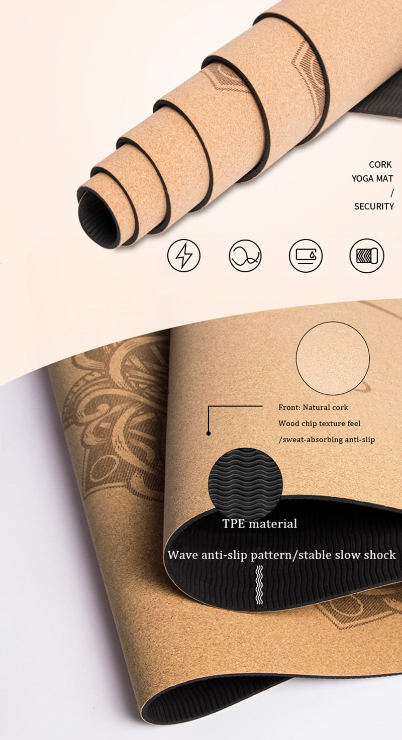 Natural Cork Yoga Mat | Non-Slip Design encalife