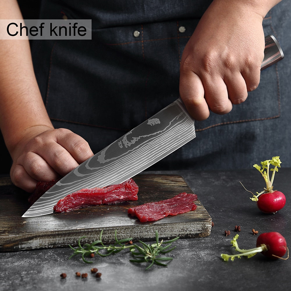 Ergonomic Chef’s Knife | Laser Damascus Pattern encalife