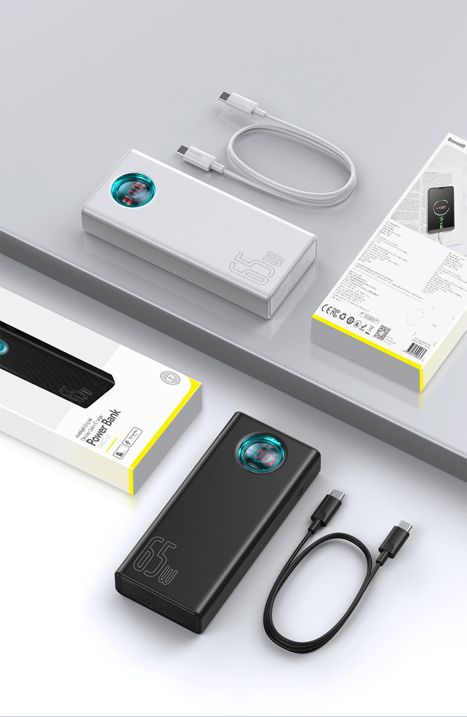 Portable Charger | White | 65W / 30,000mAh Power Bank encalife