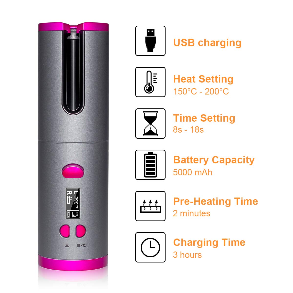 Cordless Curling Iron | USB Rechargeable Hair Curler encalife