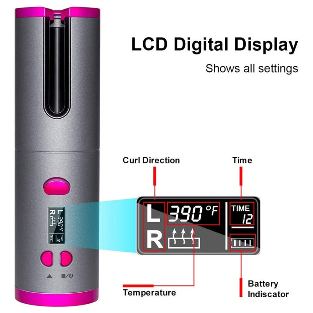 Cordless Curling Iron | USB Rechargeable Hair Curler encalife