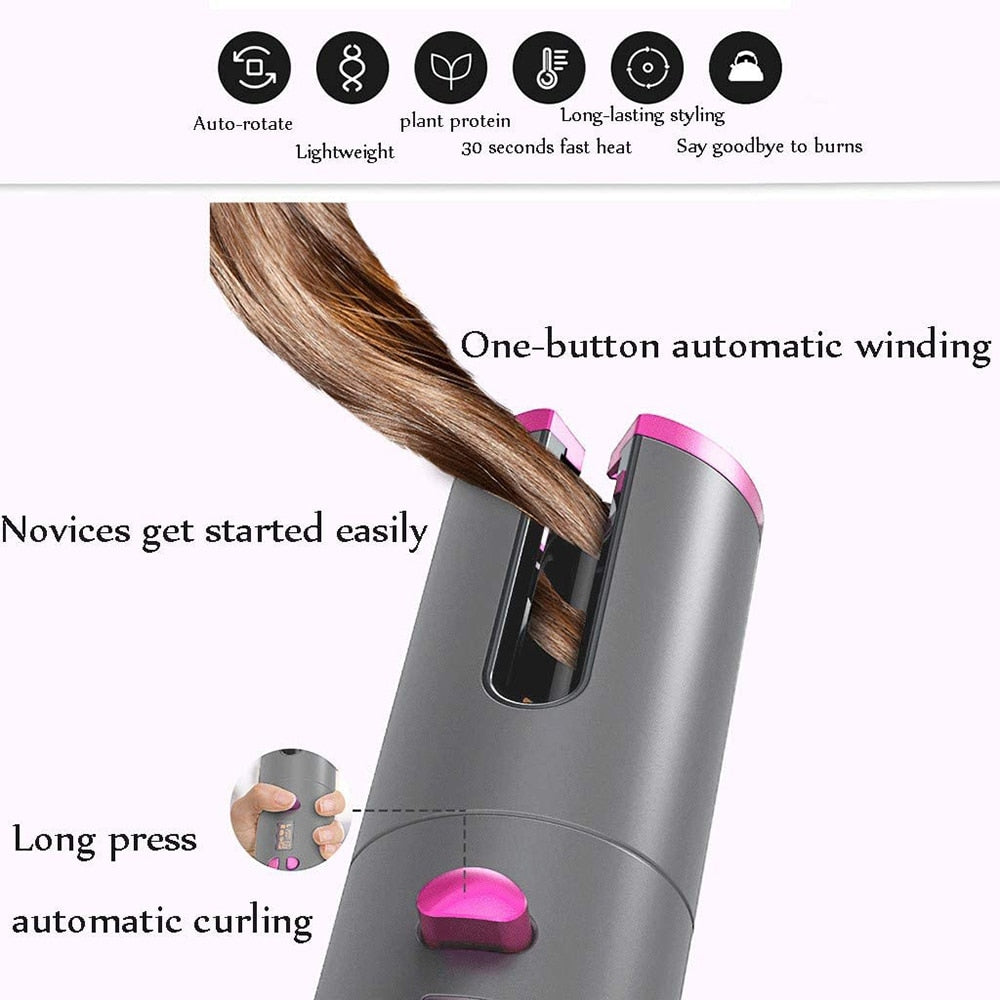 Cordless Curling Iron | USB Rechargeable Hair Curler encalife