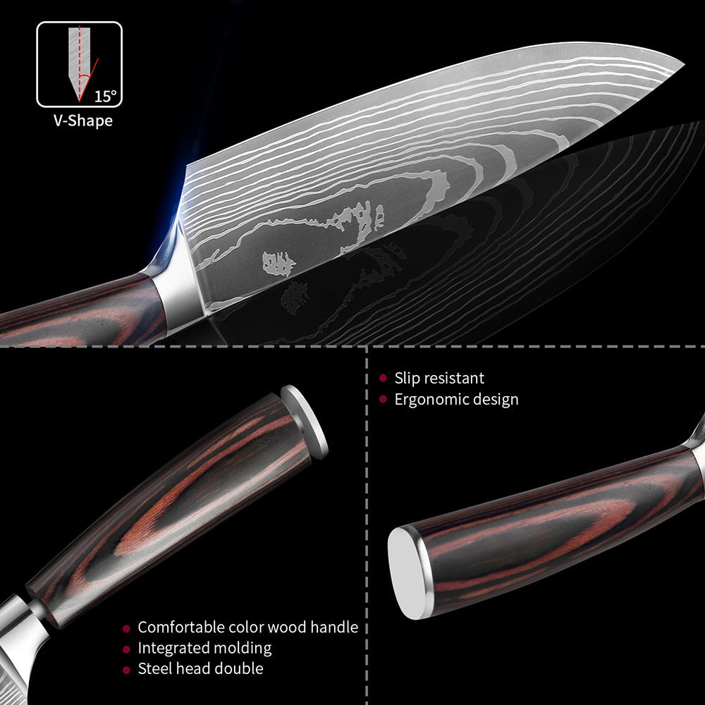 Ergonomic Chef’s Knife | Laser Damascus Pattern encalife