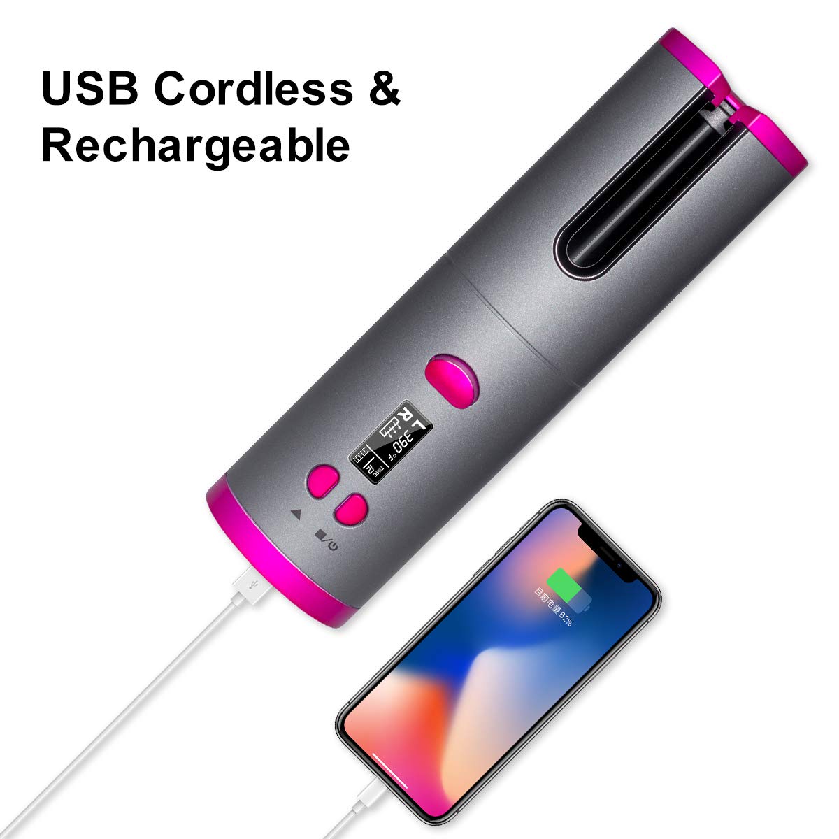 Cordless Curling Iron | USB Rechargeable Hair Curler encalife