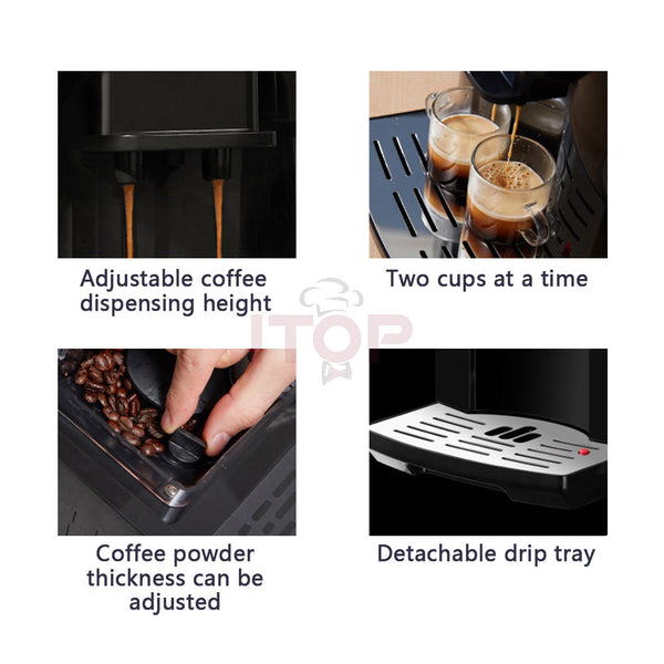 Automatic Espresso Machine | With Built-In Coffee Beans Grinder, Milk Frother, And Hot Water Dispenser encalife