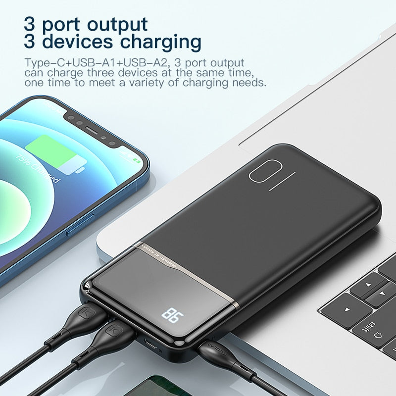 Portable Charger | Black | 18W / 10,000mAh Power Bank encalife