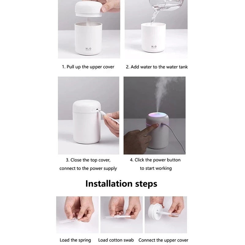 Mini Air Humidifier | 300ml | With Multi-Colored Atmospheric Lighting encalife
