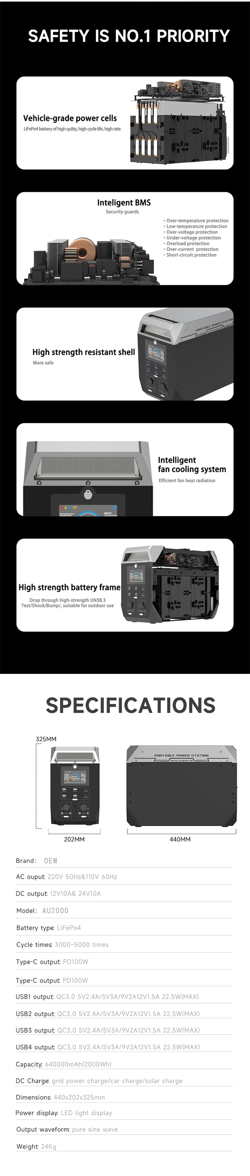 Portable Power Station 2000W and 200W Solar Panel Combo: Ultimate Off-Grid Power Solution encalife