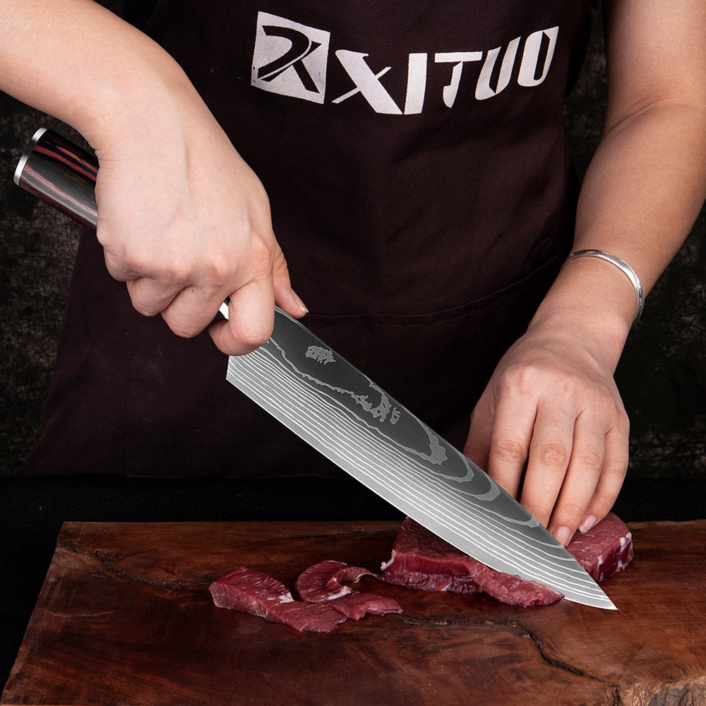 Ergonomic Chef’s Knife | Laser Damascus Pattern encalife