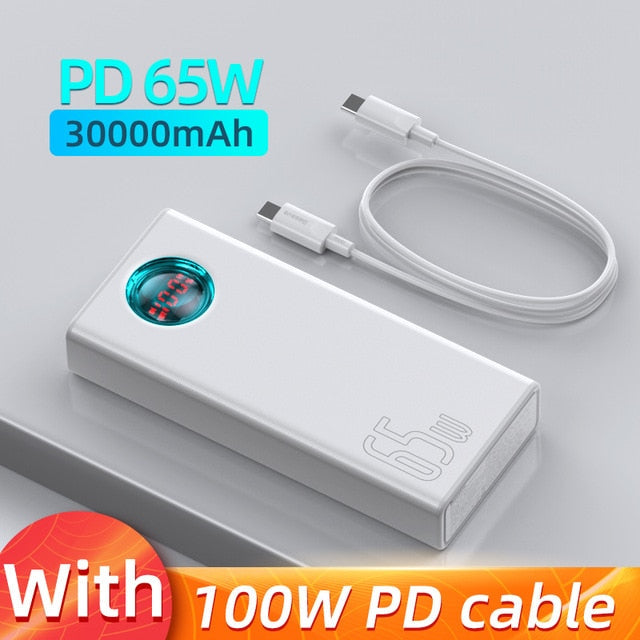 Portable Charger | White | 65W / 30,000mAh Power Bank encalife